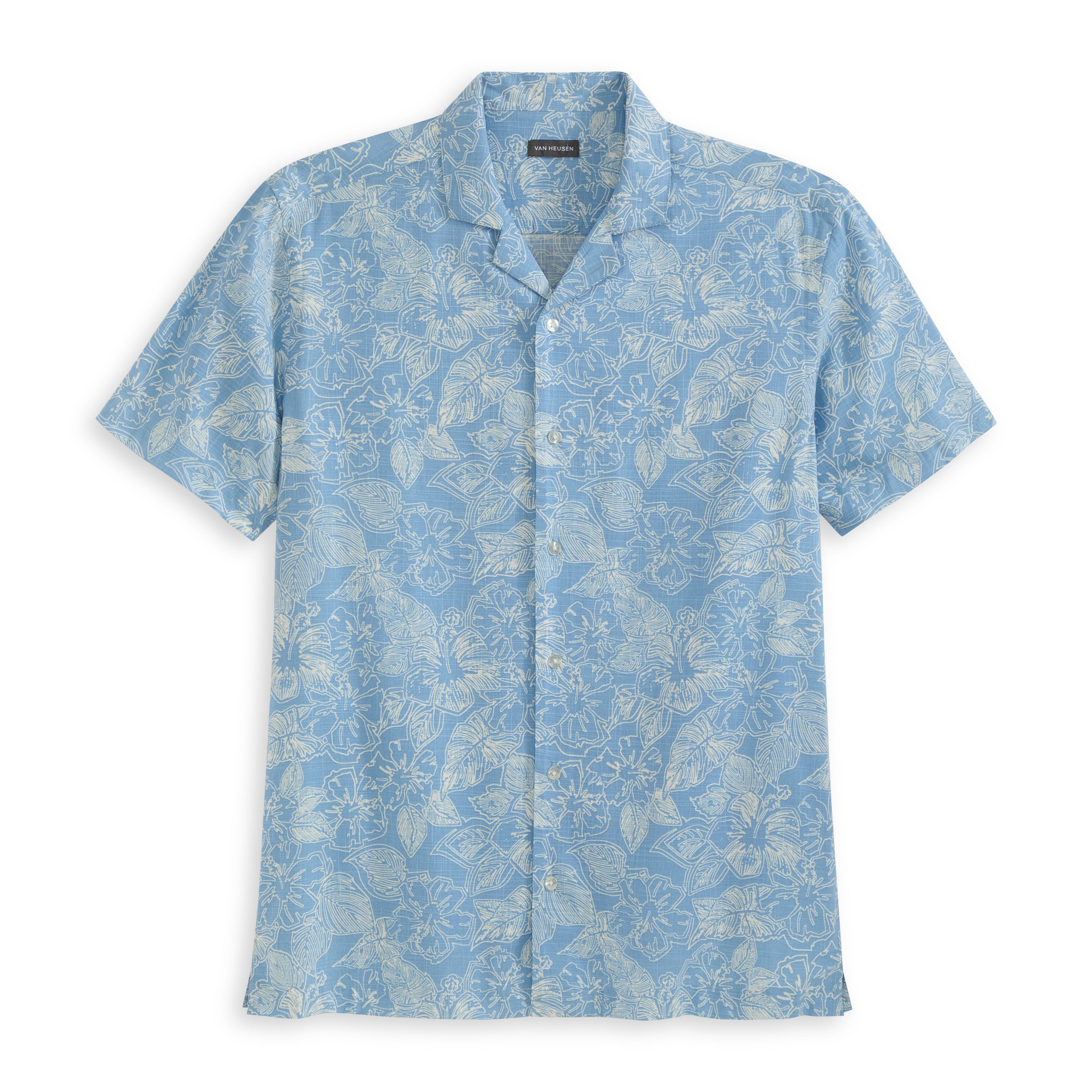 Hibiscus Print Texture Camp Shirt - Bel Air Blue