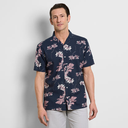 Orchid Print Texture Camp Shirt - Navy