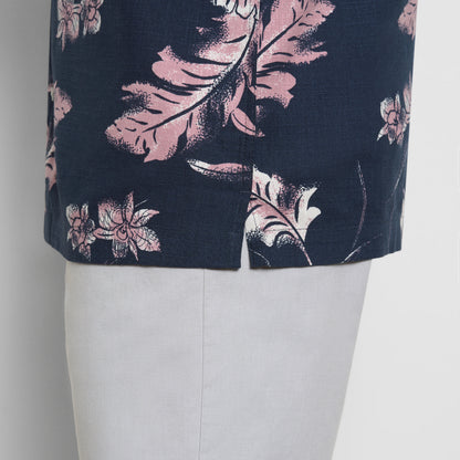 Orchid Print Texture Camp Shirt - Navy