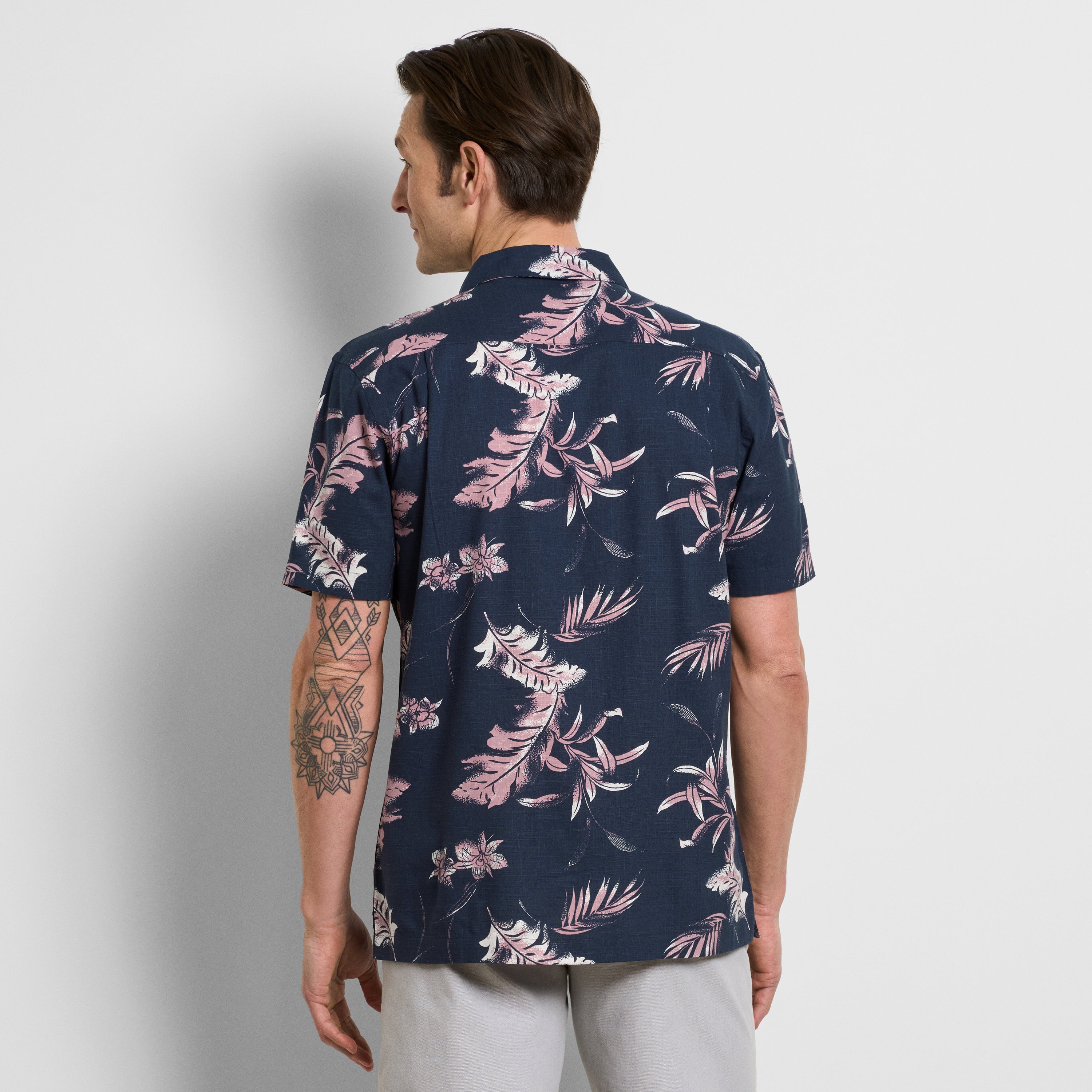 Orchid Print Texture Camp Shirt - Navy