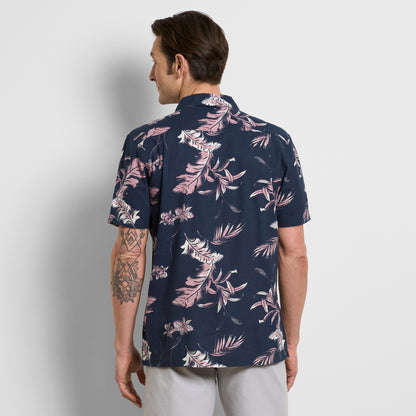 Orchid Print Texture Camp Shirt - Navy