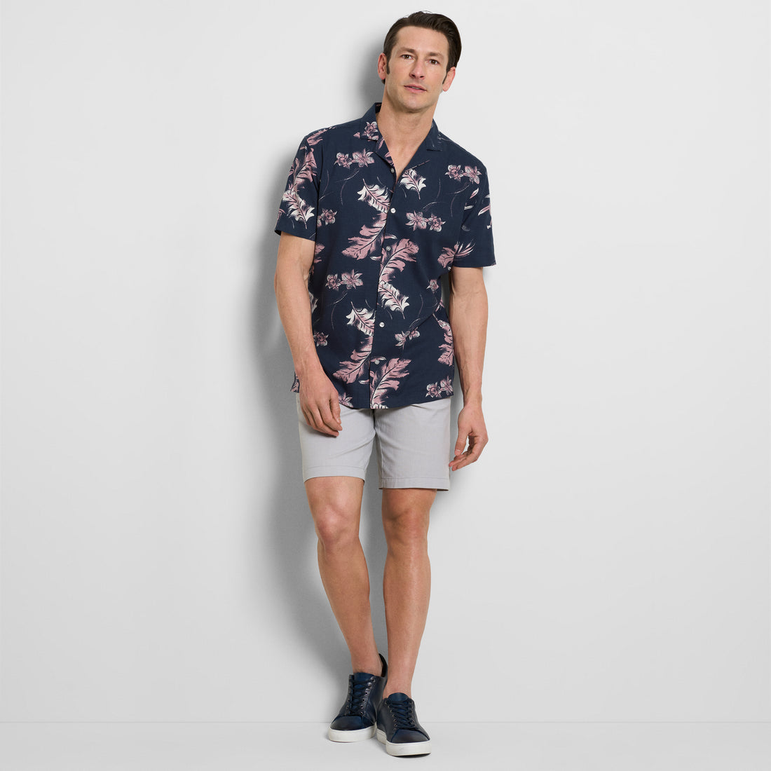 Orchid Print Texture Camp Shirt - Navy
