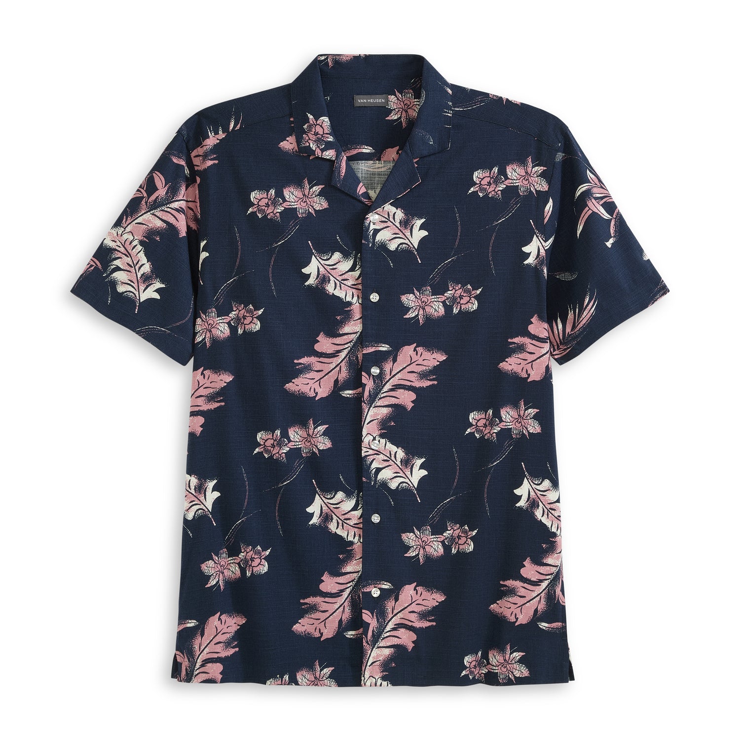 Orchid Print Texture Camp Shirt - Navy
