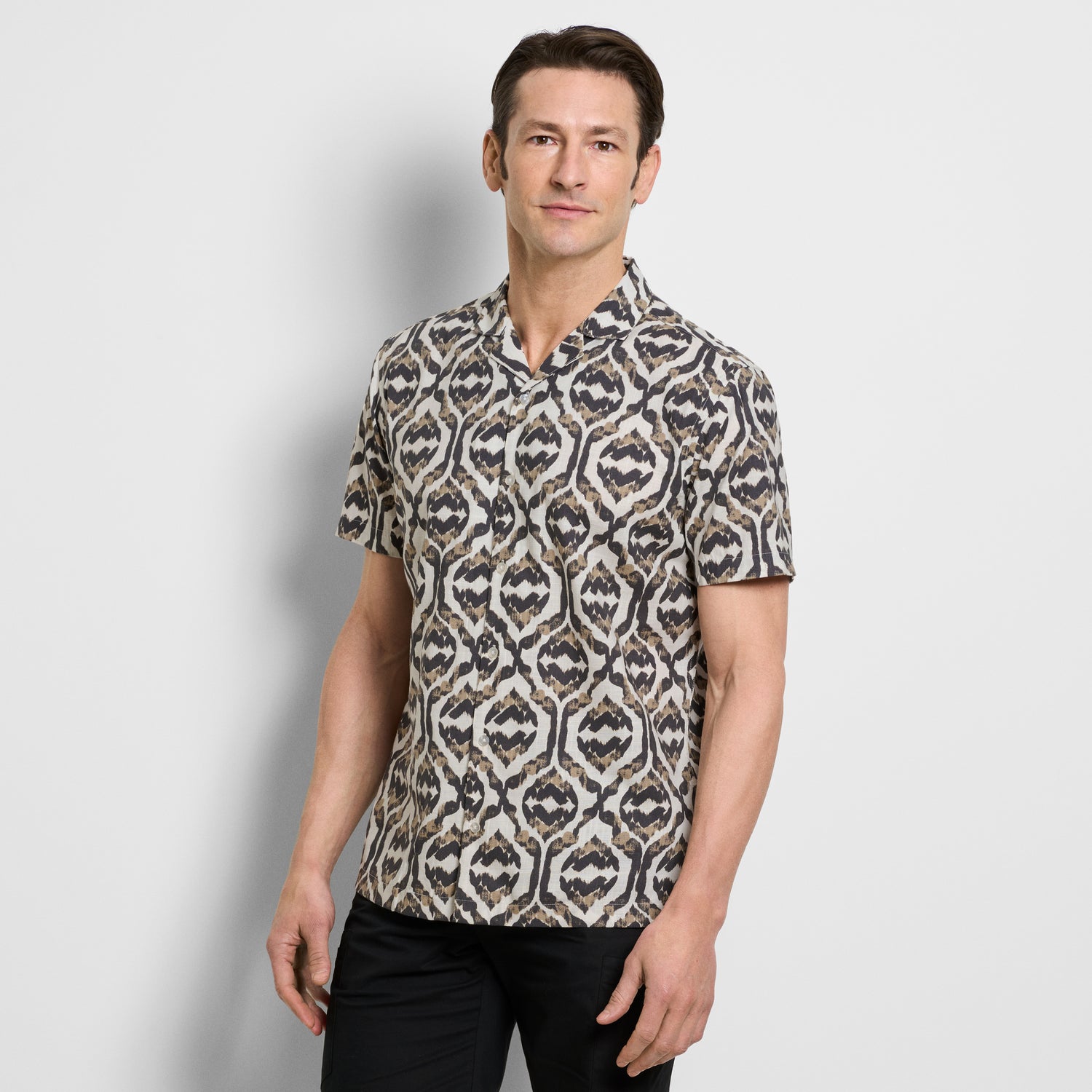 Ikat Print Texture Camp Shirt - Iron Gate