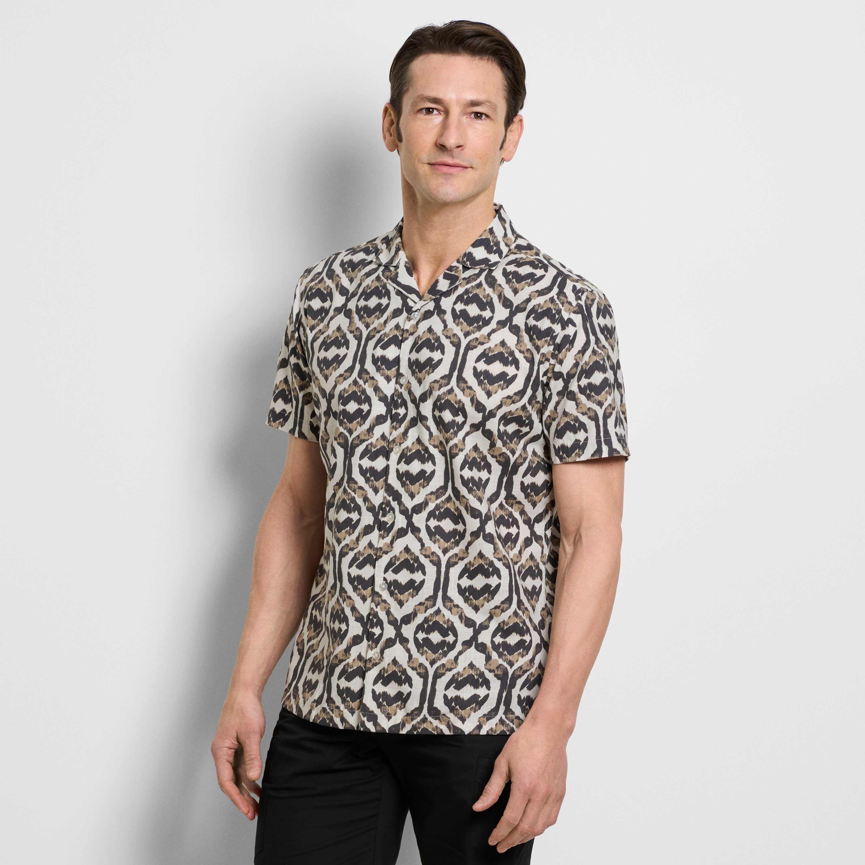 Ikat Print Texture Camp Shirt - Iron Gate