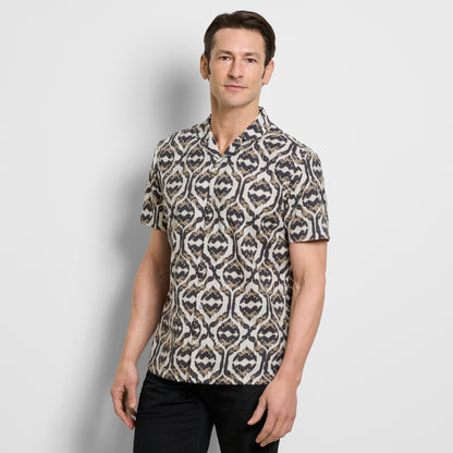 Ikat Print Texture Camp Shirt - Iron Gate