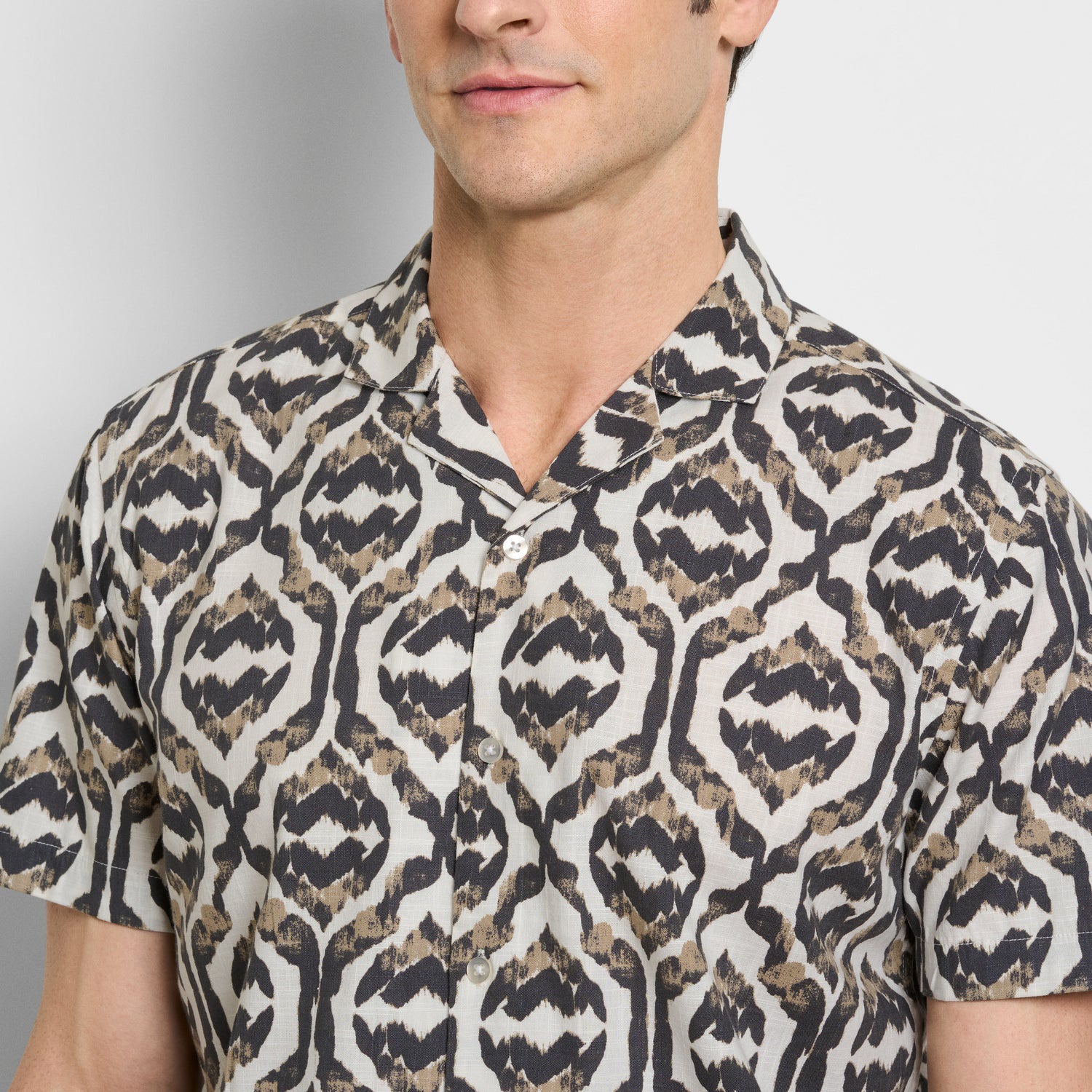 Ikat Print Texture Camp Shirt - Iron Gate