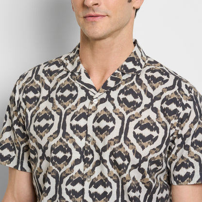 Ikat Print Texture Camp Shirt - Iron Gate