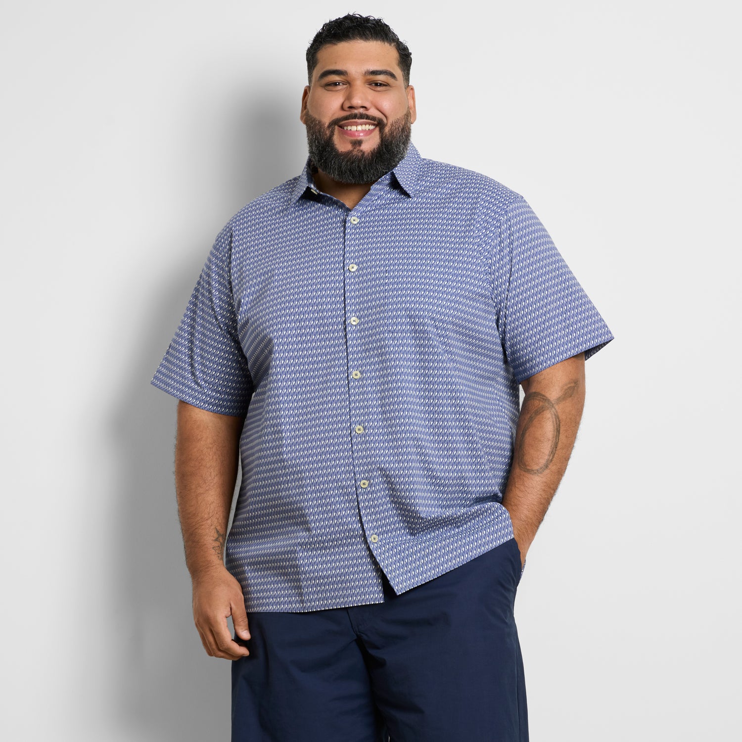 big and tall short sleeve dress shirts Big & Tall Men’s Originals Pattern Short Sleeve Shirt 2XLT TL / Blue Indigo