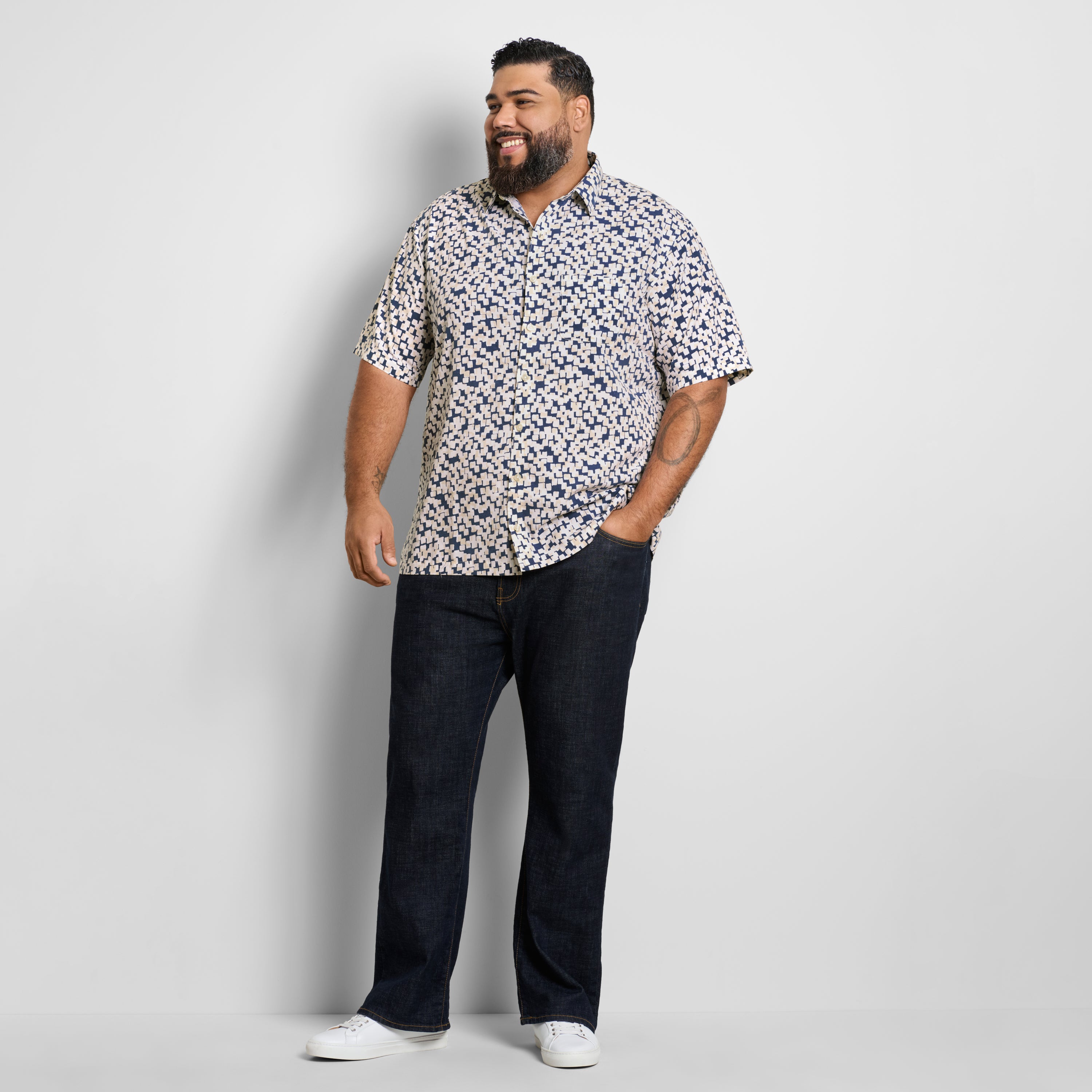 Big &amp; Tall Weekend Short Sleeve Camp Shadow Print Shirt