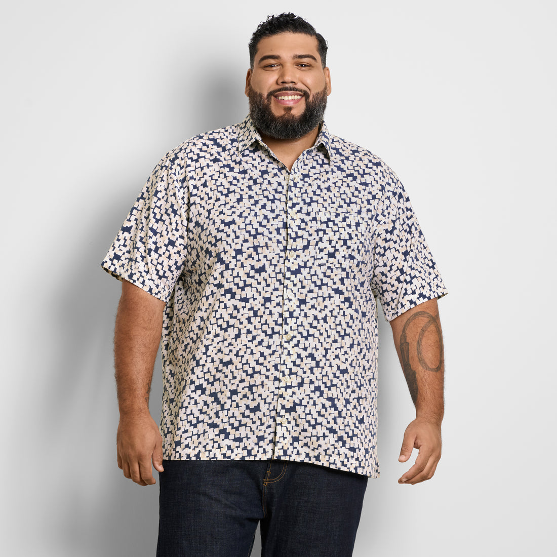 Big & Tall Weekend Short Sleeve Camp Shadow Print Shirt