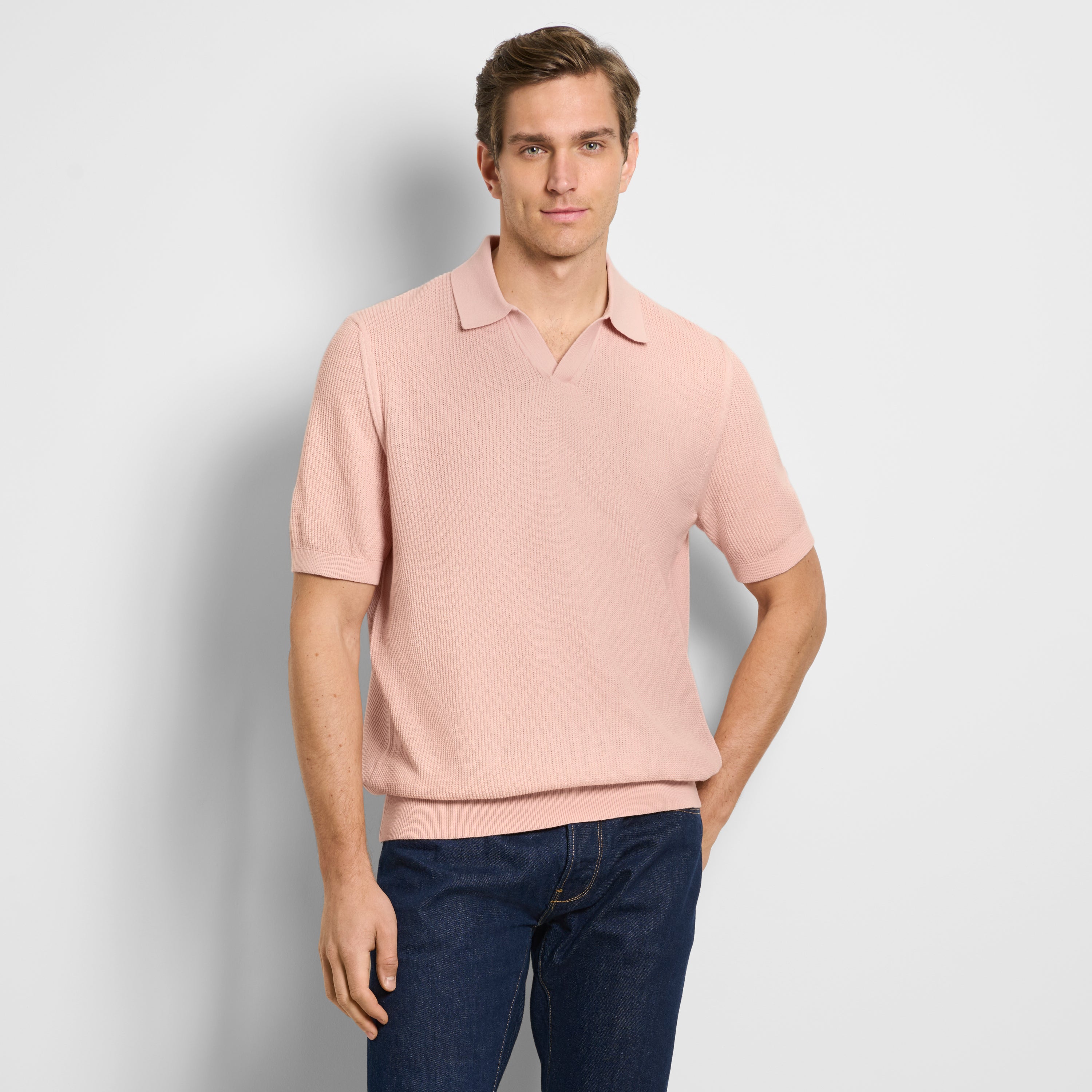Temp Control Short Sleeve Texture Sweater Polo – Van Heusen