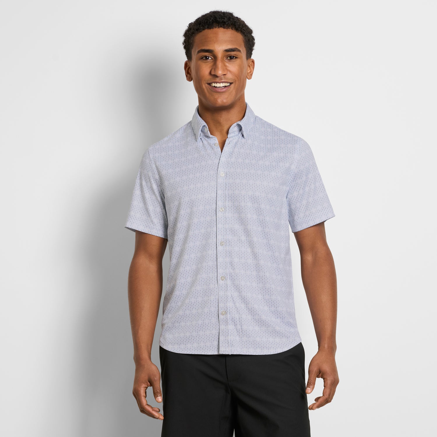 Van Heusen Men's Performance Printed Short Sleeve Shirt, White, XL