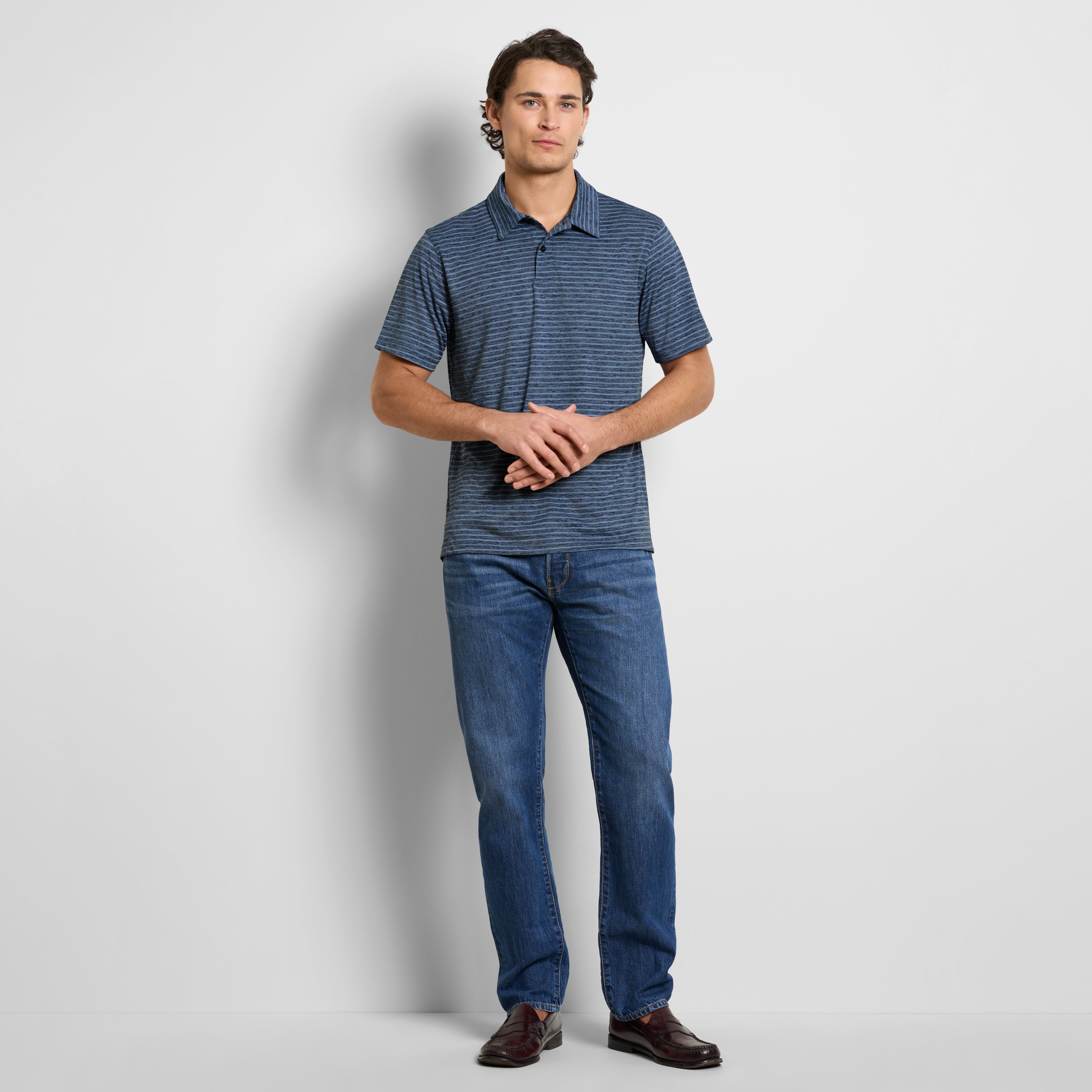 Space Dye Stripe Short Sleeve Button Polo