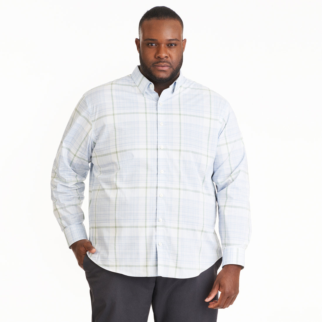 Essential Stain Shield Space Dye Plaid Woven Long Sleeve Shirt - Big &amp; Tall