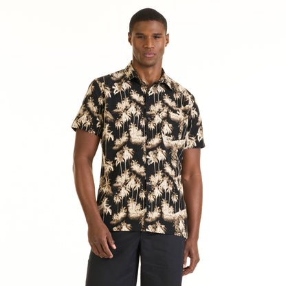 Weekend Midnight Palm Print Woven Short Sleeve Camp Shirt - Regular Fit