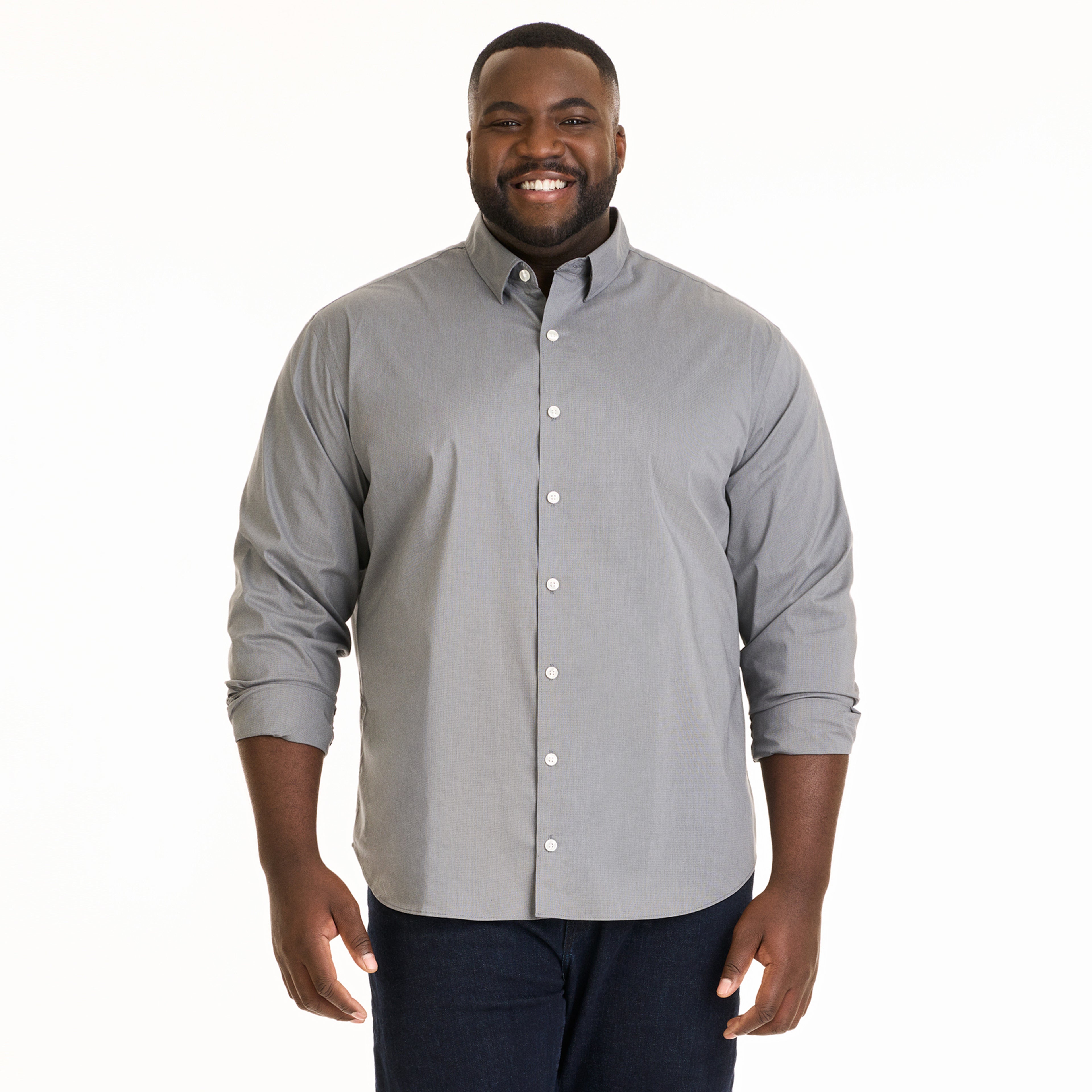 Essential Stain Shield Solid Woven Long Sleeve Shirt - Big &amp; Tall