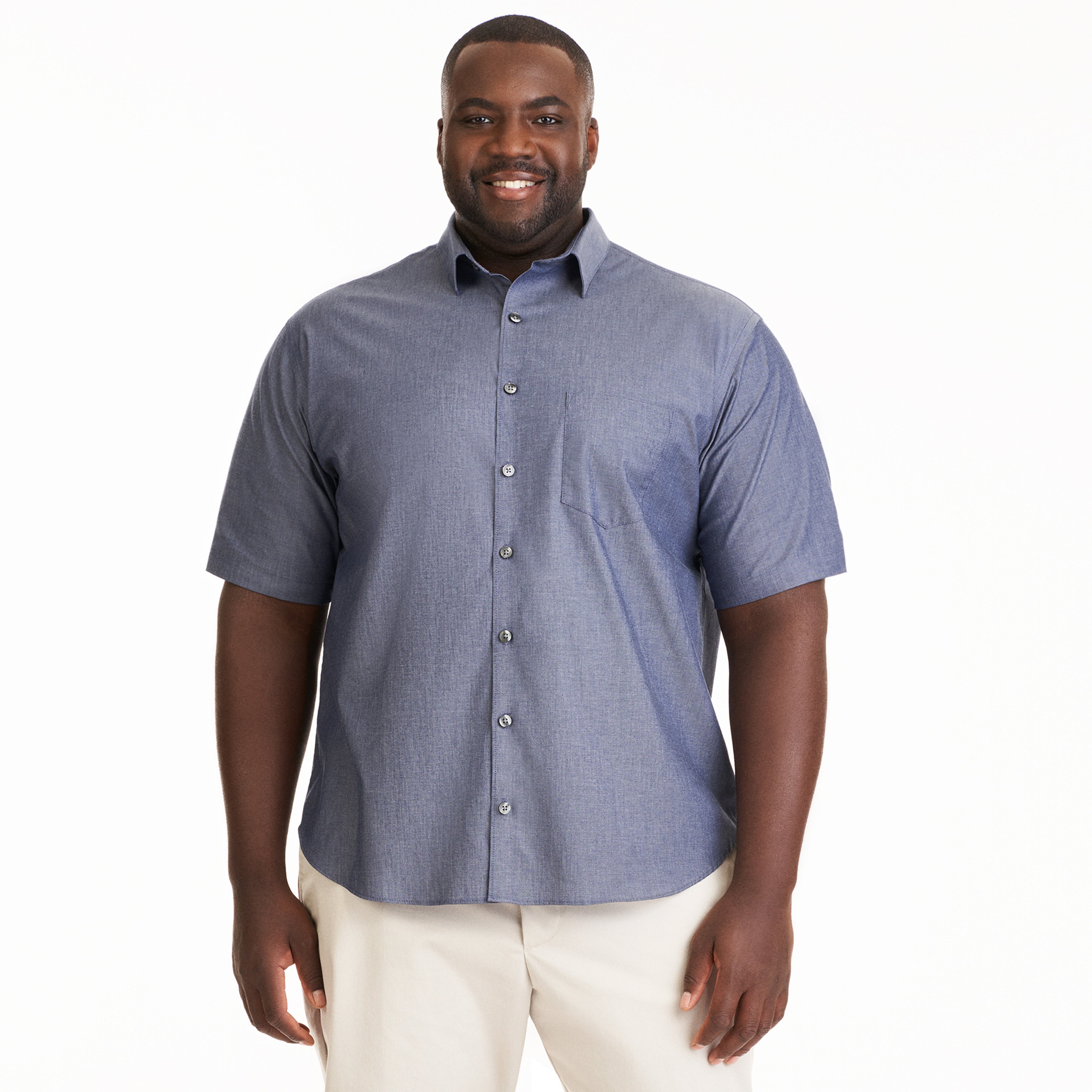 Essential Stain Shield Twill Chambray Short Sleeve Shirt - Big &amp; Tall
