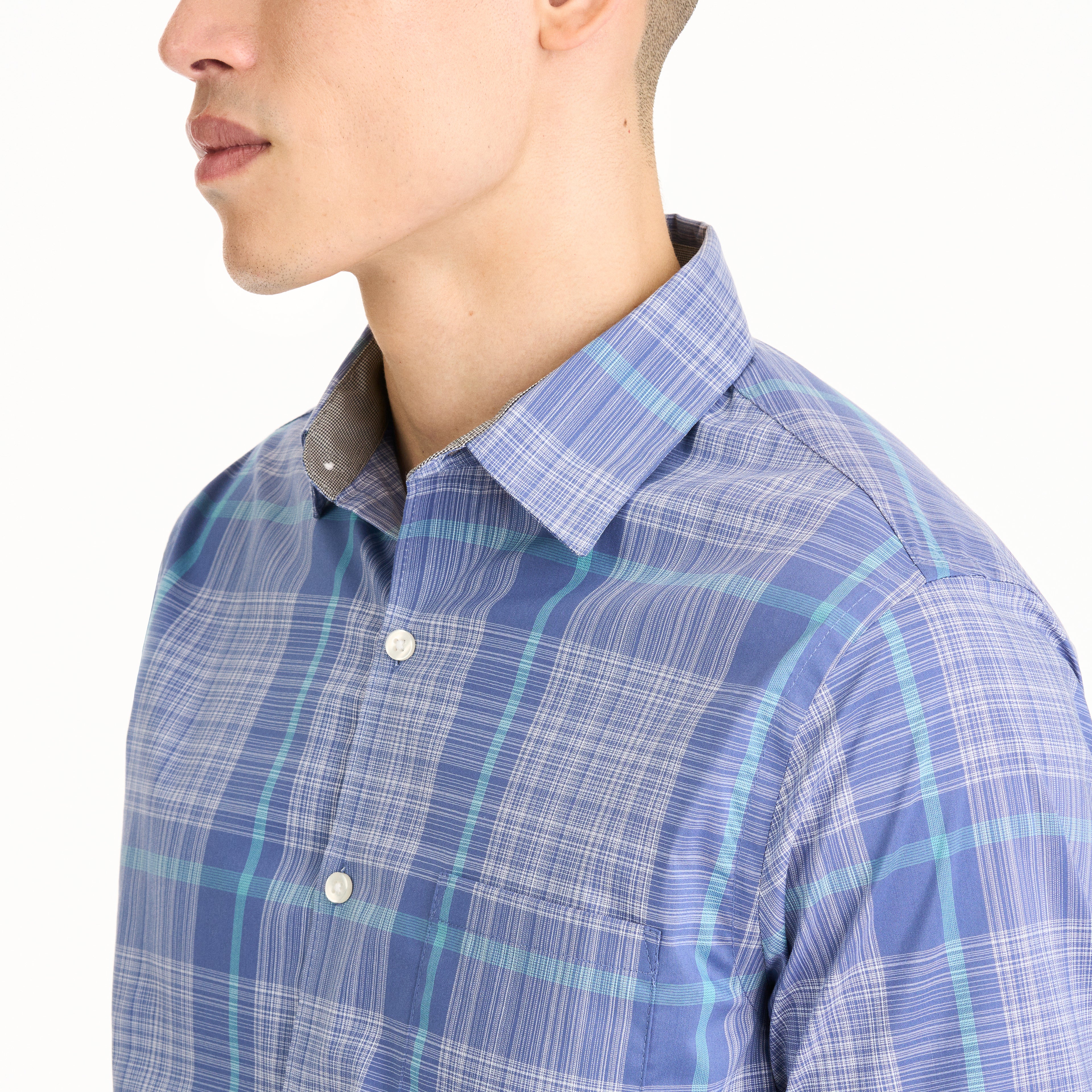 Essential Stain Shield Plaid Print Short Sleeve Shirt - Slim Fit