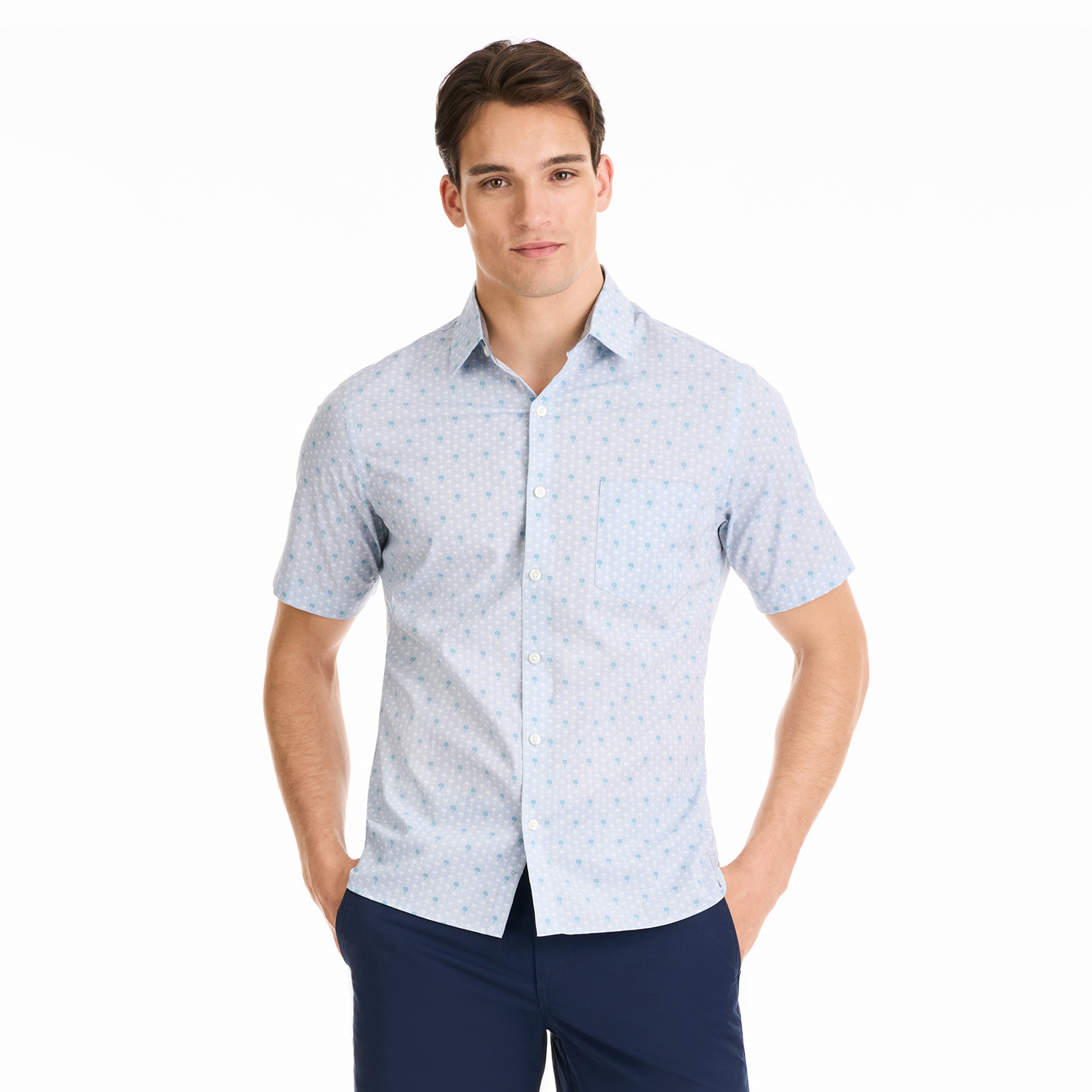 Essential Stain Shield Palm Woven Short Sleeve Shirt - Slim Fit