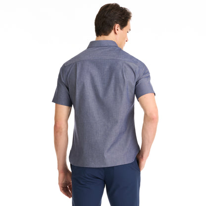 Essential Stain Shield Twill Chambray Short Sleeve Shirt - Slim Fit
