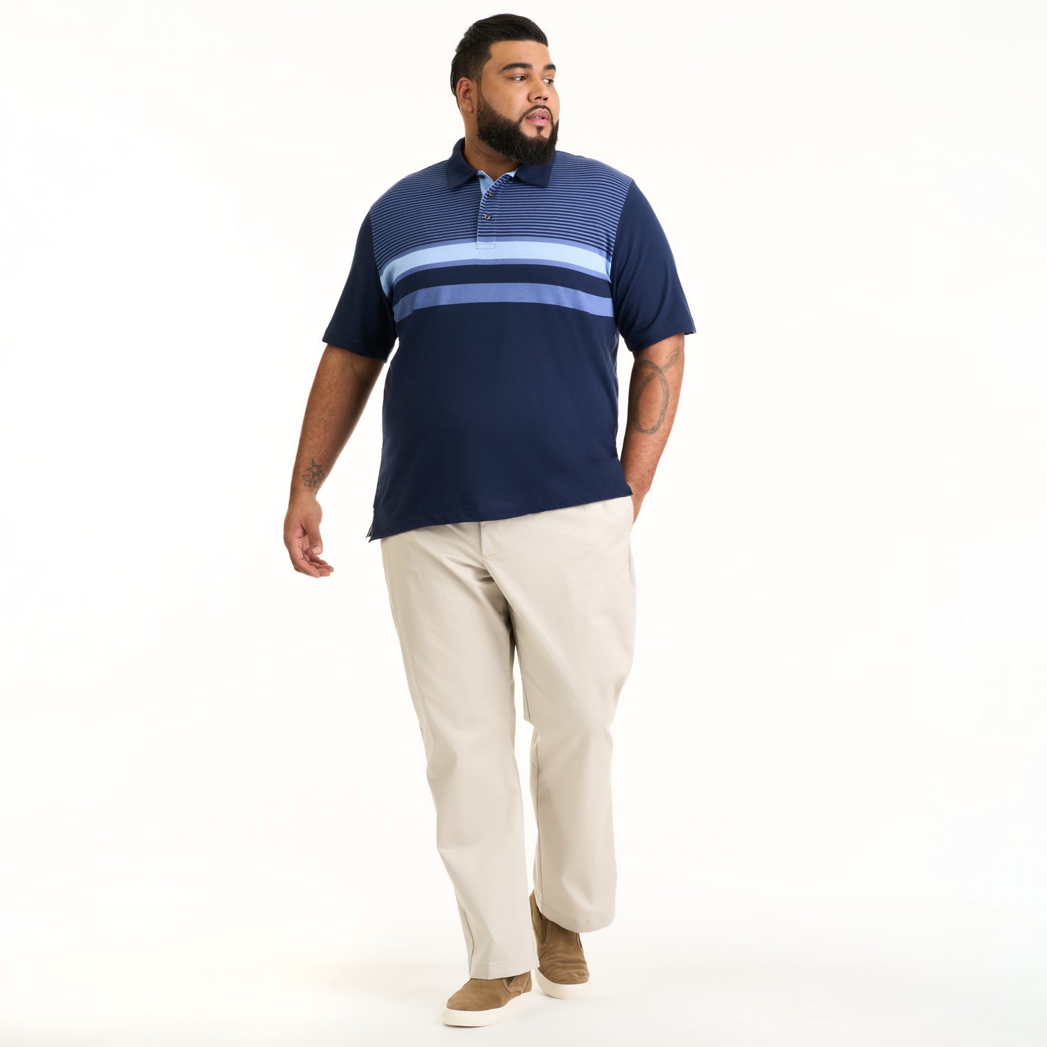Polo Shirt White and Navy Blue Cotton Jersey